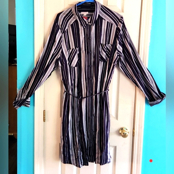 Merona Long sleeve Shirt Dress Navy & White Striped Size XXL - Picture 2 of 9